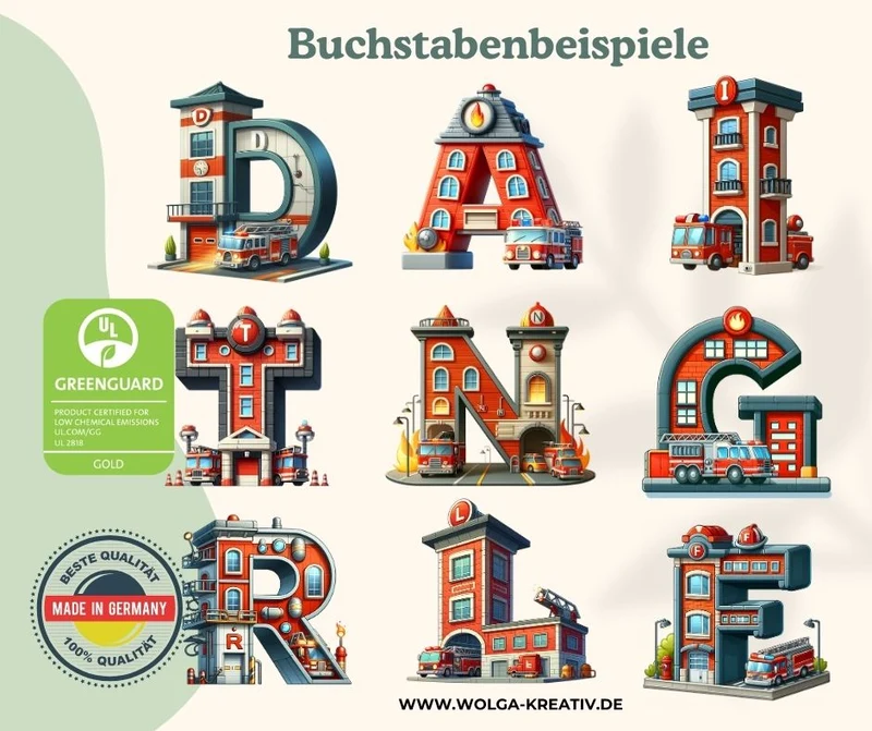 Personalisiertes Holzbrettchen mit Namen – Feuerwehr Buchstabe für Kinder