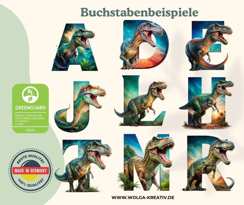 Personalisiertes Holzbrettchen mit Namen – T-Rex Buchstabe für Kinder