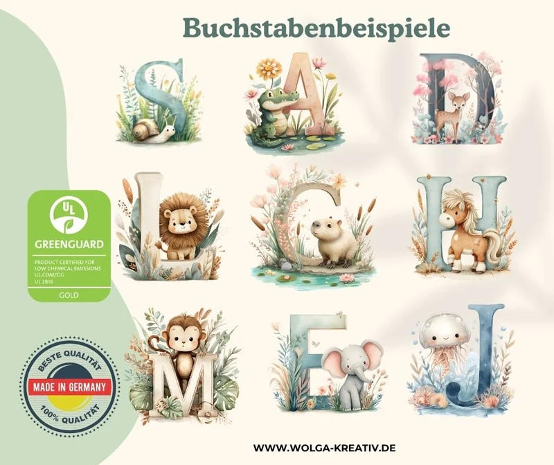 Personalisiertes Holzbrettchen mit Namen – Tiere Buchstabe für Kinder