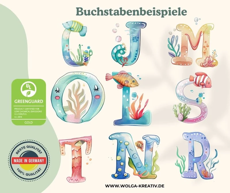 Personalisiertes Holzbrettchen mit Namen – Ozean Buchstabe für Kinder