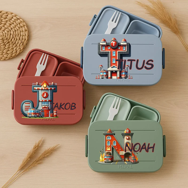 Personalisierte Brotdose mit Namen Feuerwehr für Kinder Kindergarten Schule