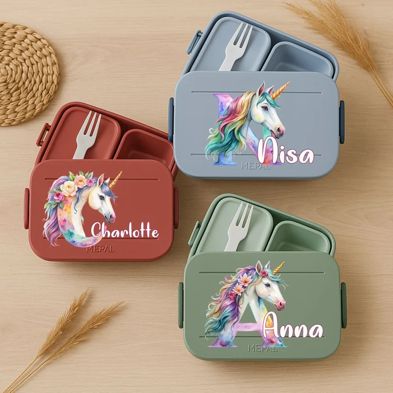 Personalisierte Brotdose mit Namen Einhorn für Kinder Kindergarten Schule