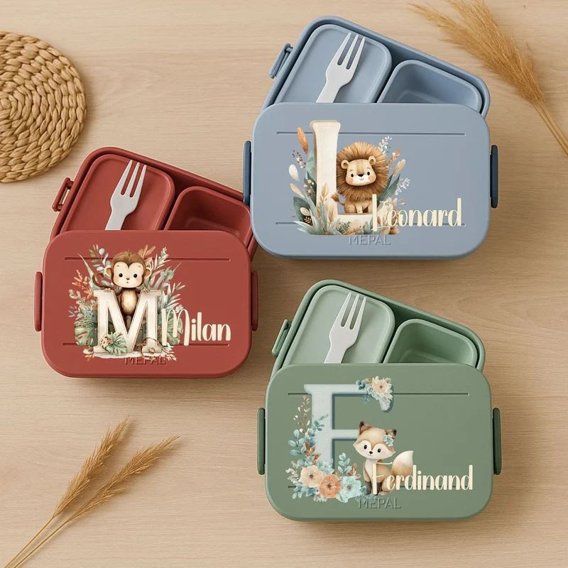 Personalisierte Brotdose mit Namen Tiere Motiv