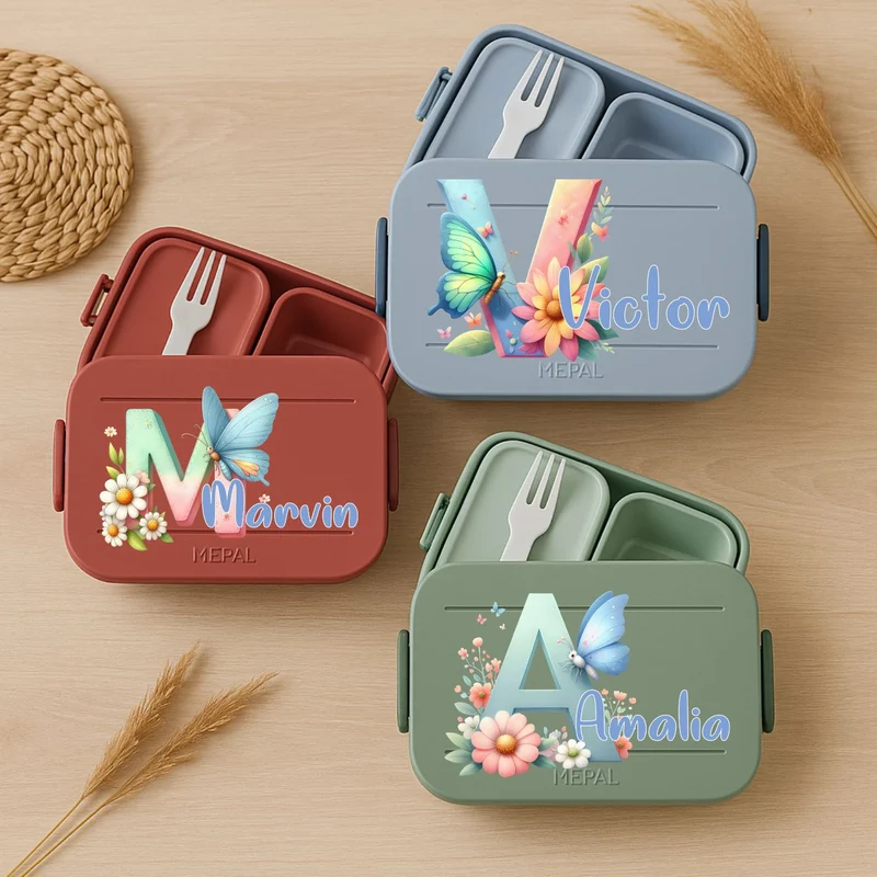 Personalisierte Brotdose mit Namen Schmetterling Motiv