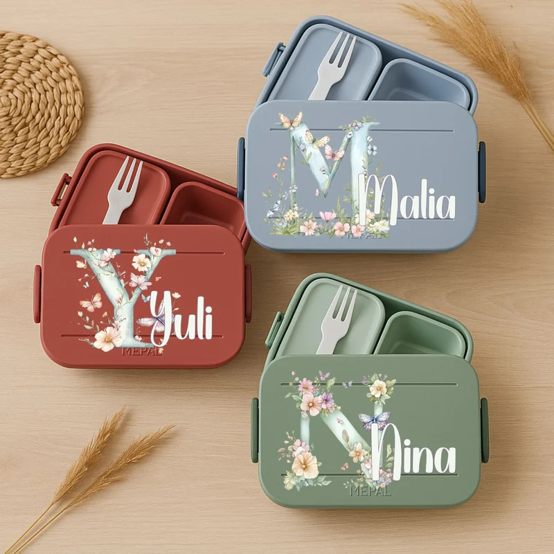 Personalisierte Brotdose mit Namen Blume für Kinder Kindergarten Schule
