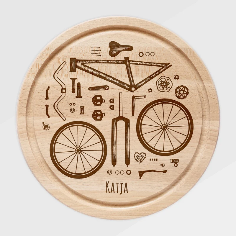 Rundes Holzbrett - Fahrradteile & Wunschname