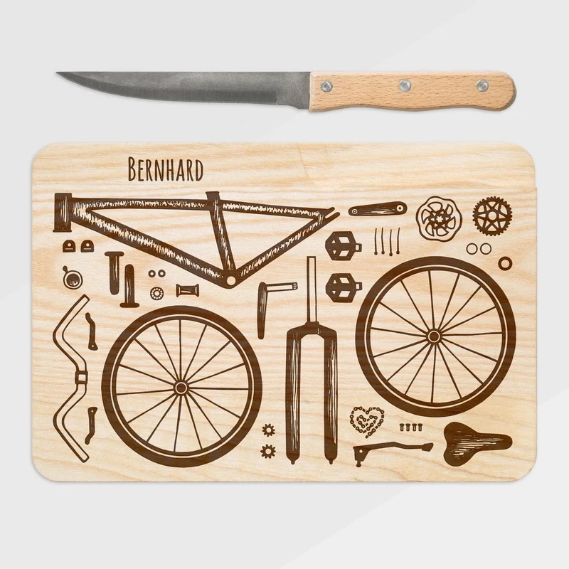 Brotzeitbrett mit Messer - Fahrradteile & Wunschname