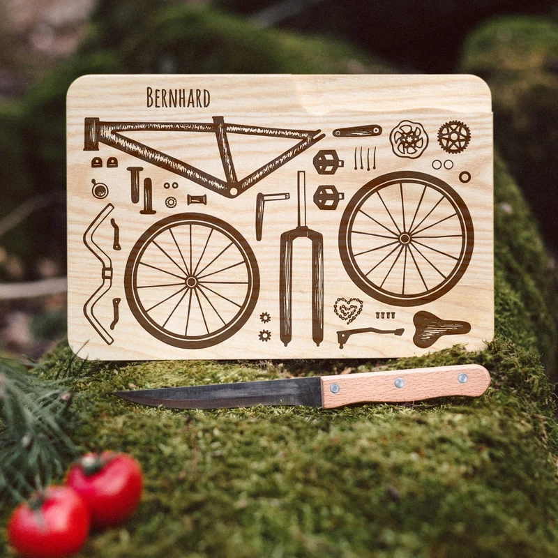 Brotzeitbrett mit Messer - Fahrradteile & Wunschname