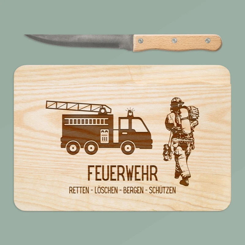 Brotzeitbrett mit Messer - Feuerwehr