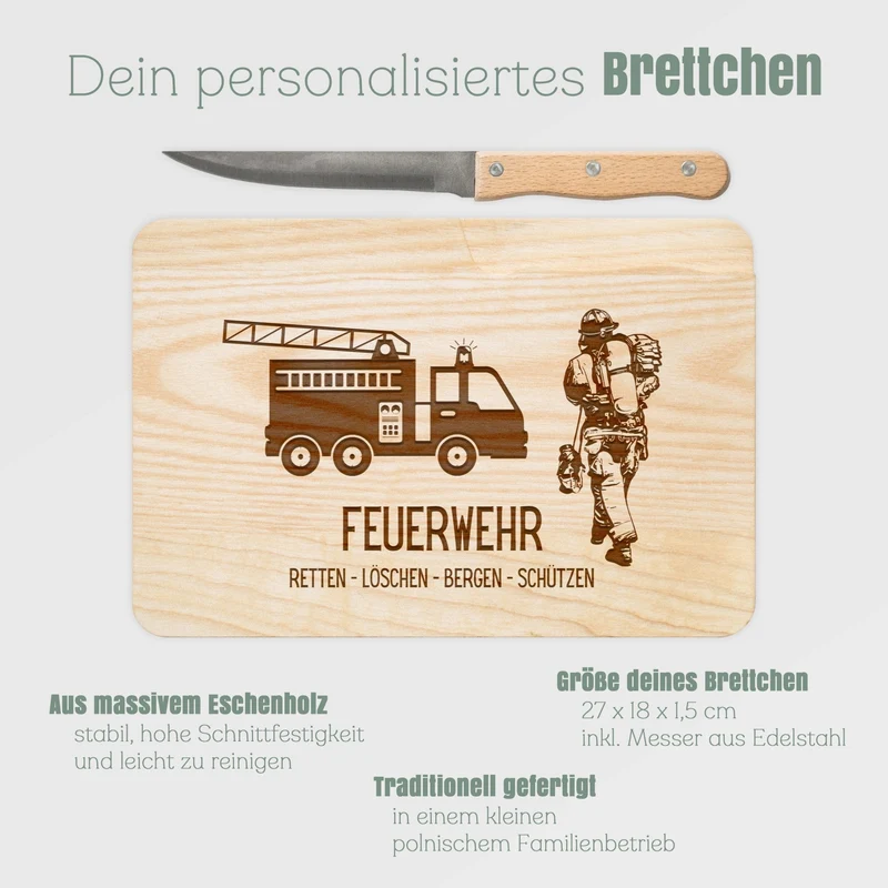 Brotzeitbrett mit Messer - Feuerwehr