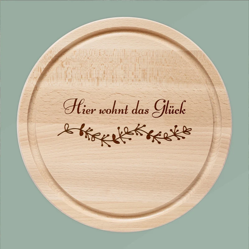 Rundes Holzbrett - Hier wohnt das Glück