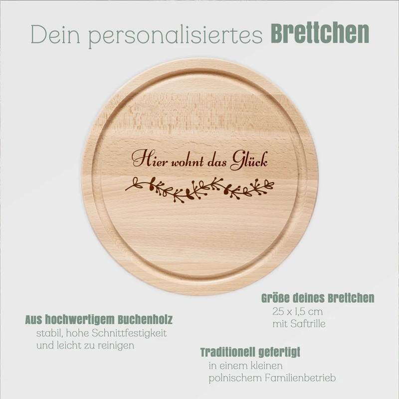 Rundes Holzbrett - Hier wohnt das Glück