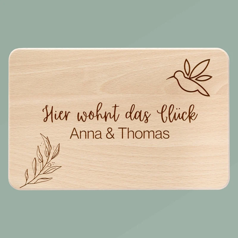 Frühstücksbrett Holz - Hier wohnt das Glück