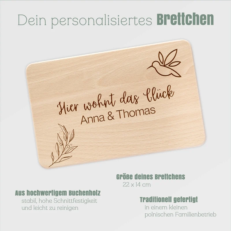 Frühstücksbrett Holz - Hier wohnt das Glück