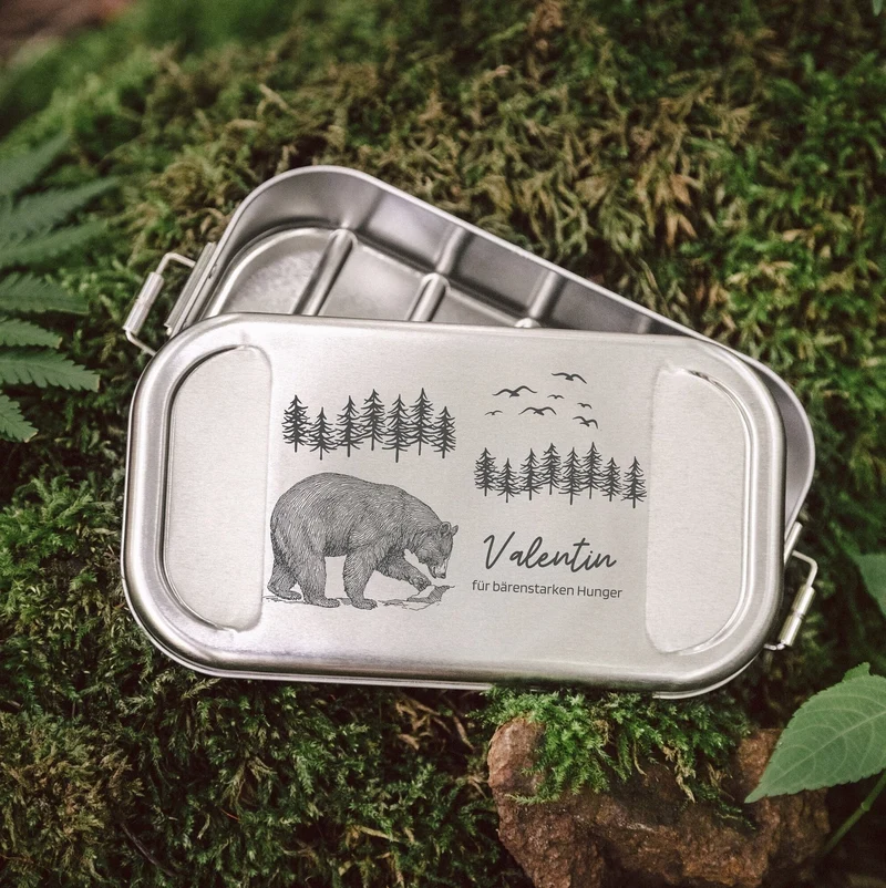 Brotdose Edelstahl silber - Bär Bäume