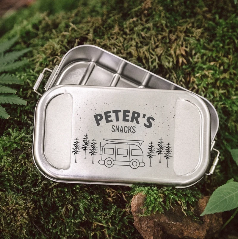Brotdose Edelstahl silber personalisiert - Wohnwagen Snacks