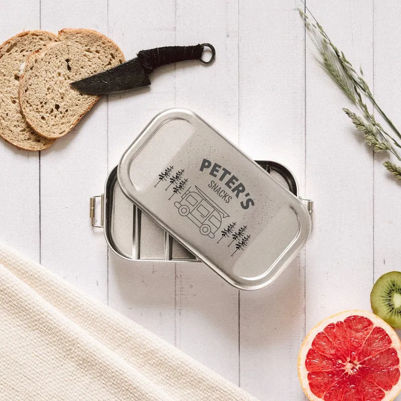 Brotdose Edelstahl silber personalisiert - Wohnwagen Snacks
