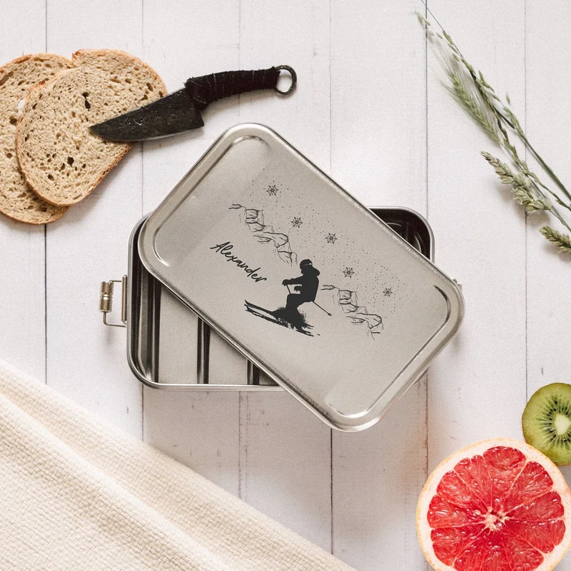 Brotdose Edelstahl silber personalisiert - Ski
