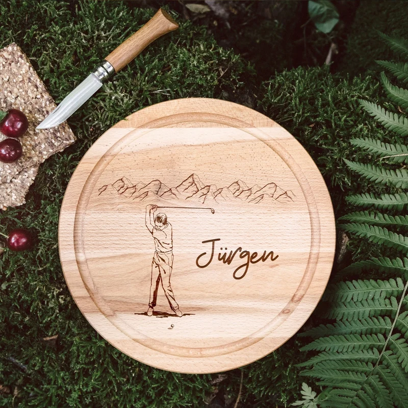 Rundes Holzbrett - Golfspieler