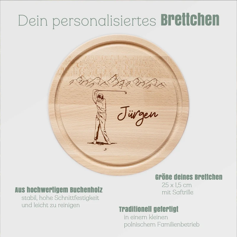 Rundes Holzbrett - Golfspieler
