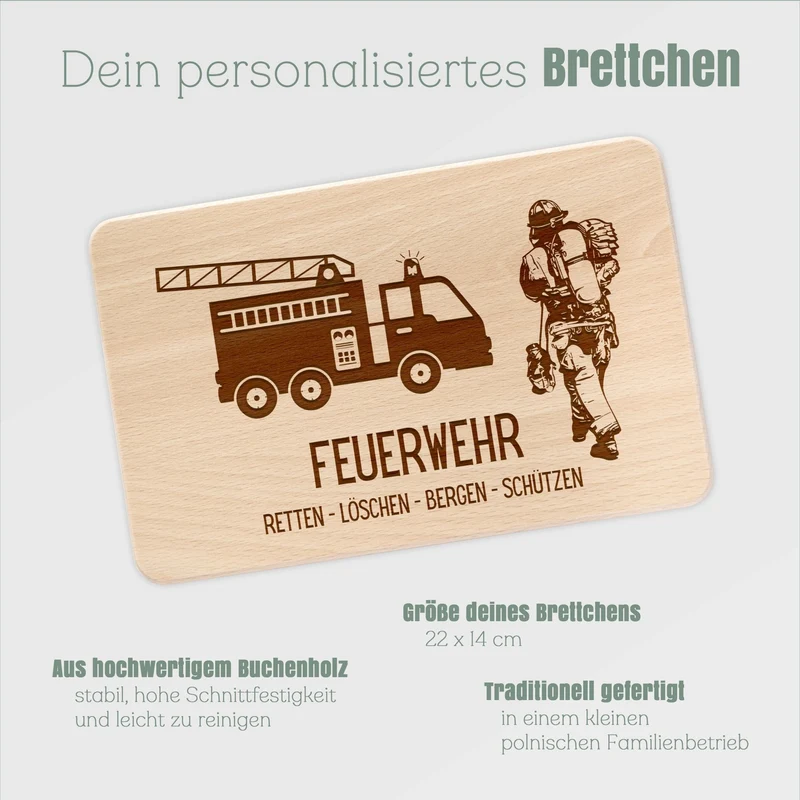 Frühstücksbrett Holz - Feuerwehr