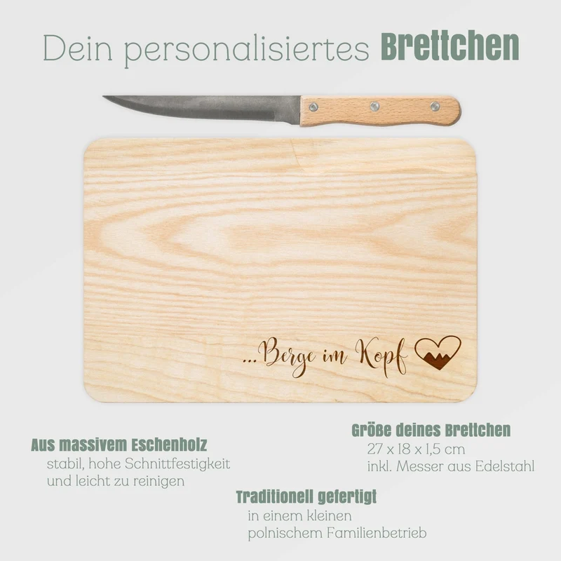 Brotzeitbrett mit Messer - Berge im Kopf