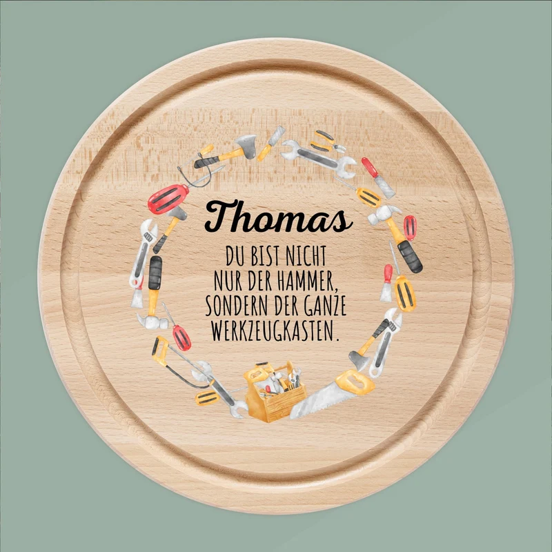 Rundes Holzbrett - Werkzeugkasten farbig