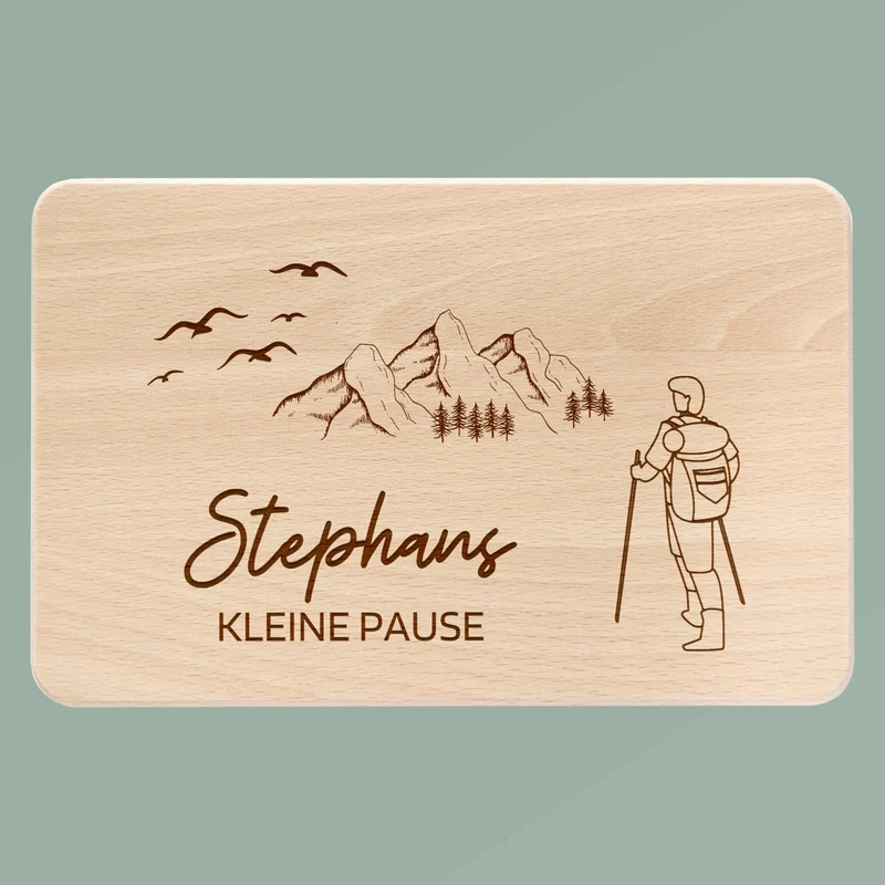 Frühstücksbrett Holz - Wanderer Kleine Pause