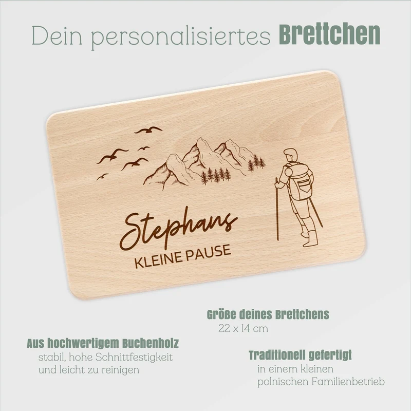 Frühstücksbrett Holz - Wanderer Kleine Pause