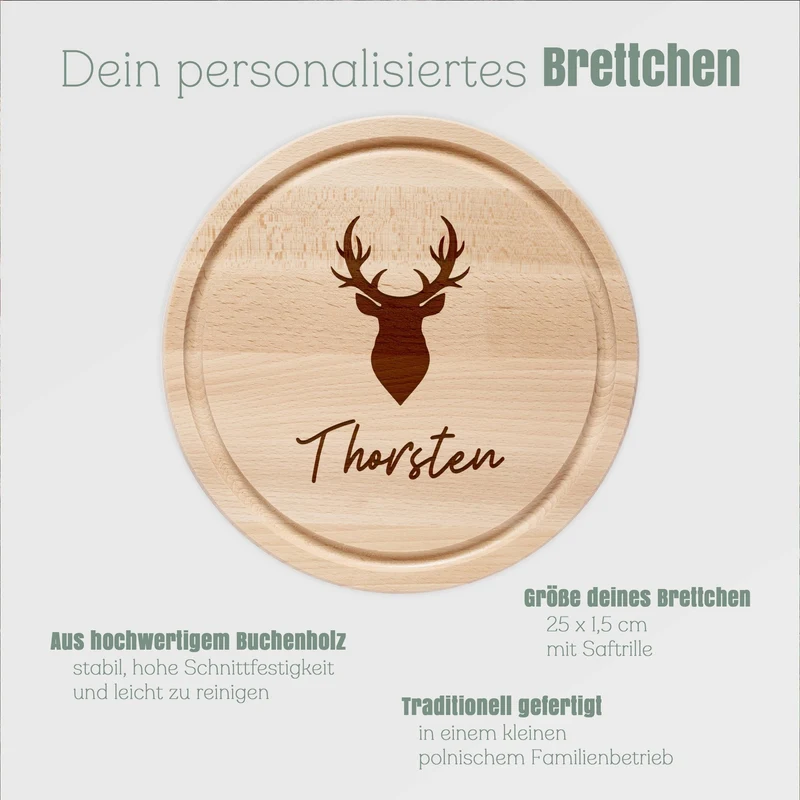 Rundes Holzbrett - Hirschkopf