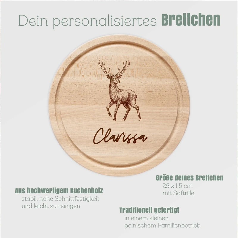 Rundes Holzbrett - Hirsch Ganzkörper