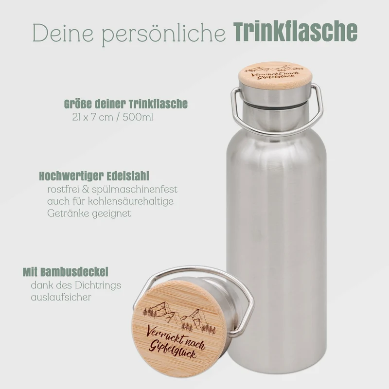 Trinkflasche Edelstahl - Verrückt nach Gipfelglück