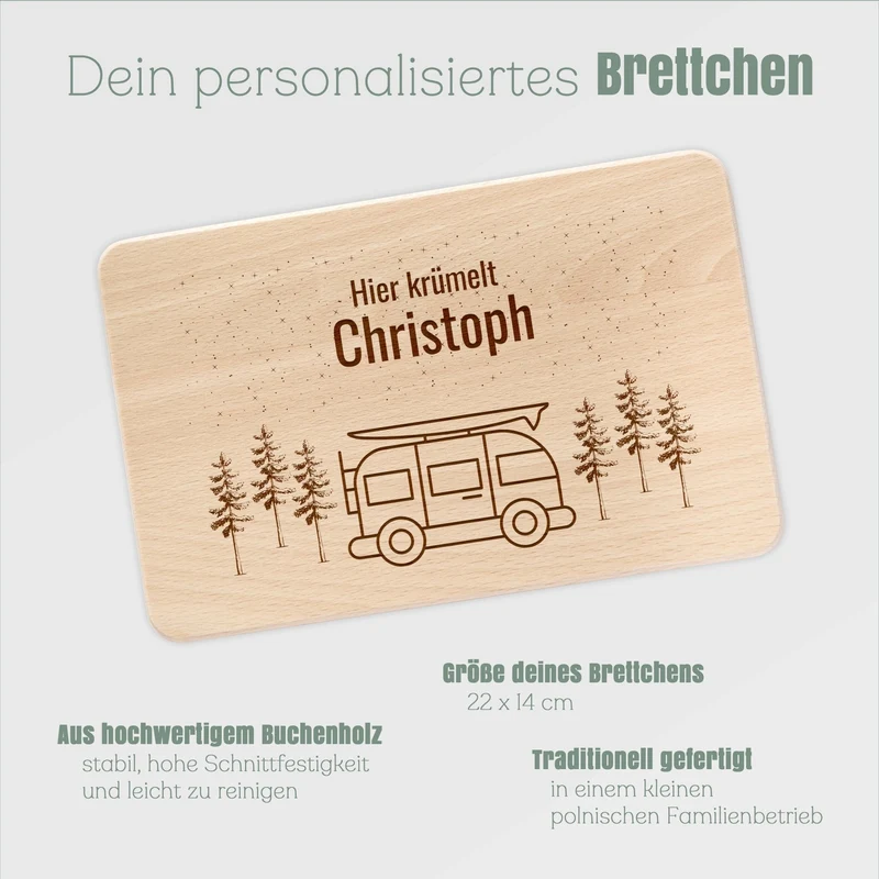 Frühstücksbrett Holz - Wohnwagen Wald