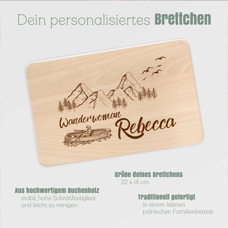 Frühstücksbrett Holz - Wanderwoman Boot