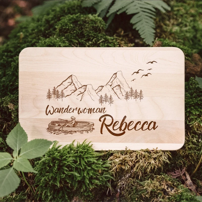 Frühstücksbrett Holz - Wanderwoman Boot