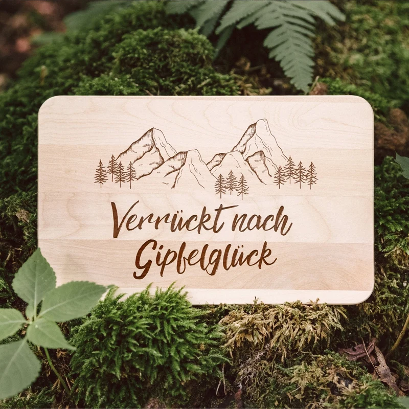 Frühstücksbrett Holz - Verrückt nach Gipfelglück