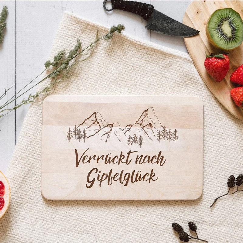 Frühstücksbrett Holz - Verrückt nach Gipfelglück
