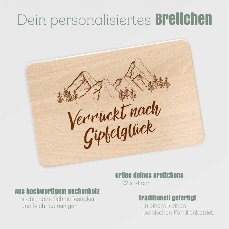 Frühstücksbrett Holz - Verrückt nach Gipfelglück