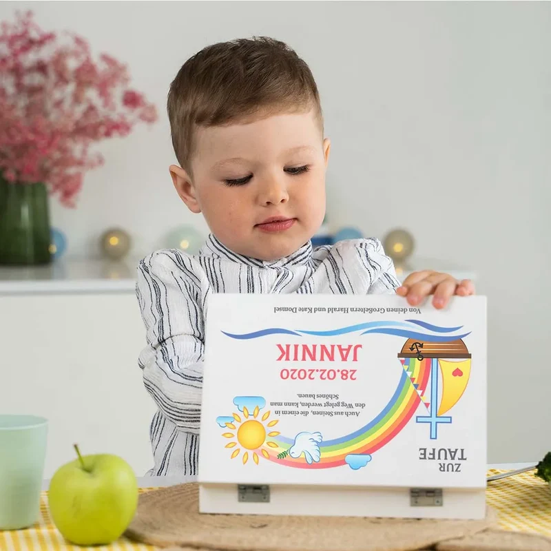 Kinderbesteck personalisiert mit Namen - Besteckset Nach der Sintflut | Taufgeschenk für Kinder - Geschenk zur Taufe für Jungs & Mädchen, weiße Kiste