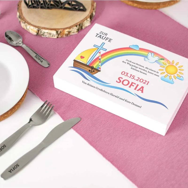 Kinderbesteck personalisiert mit Namen - Besteckset Nach der Sintflut | Taufgeschenk für Kinder - Geschenk zur Taufe für Jungs & Mädchen, weiße Kiste