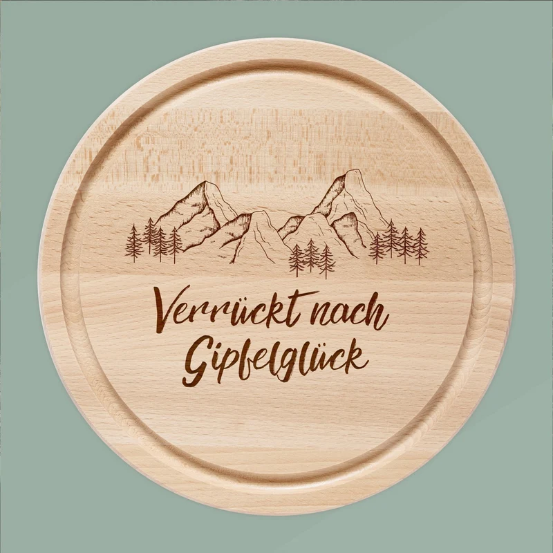 Rundes Holzbrett - Verrückt nach Gipfelglück
