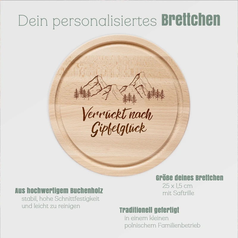 Rundes Holzbrett - Verrückt nach Gipfelglück