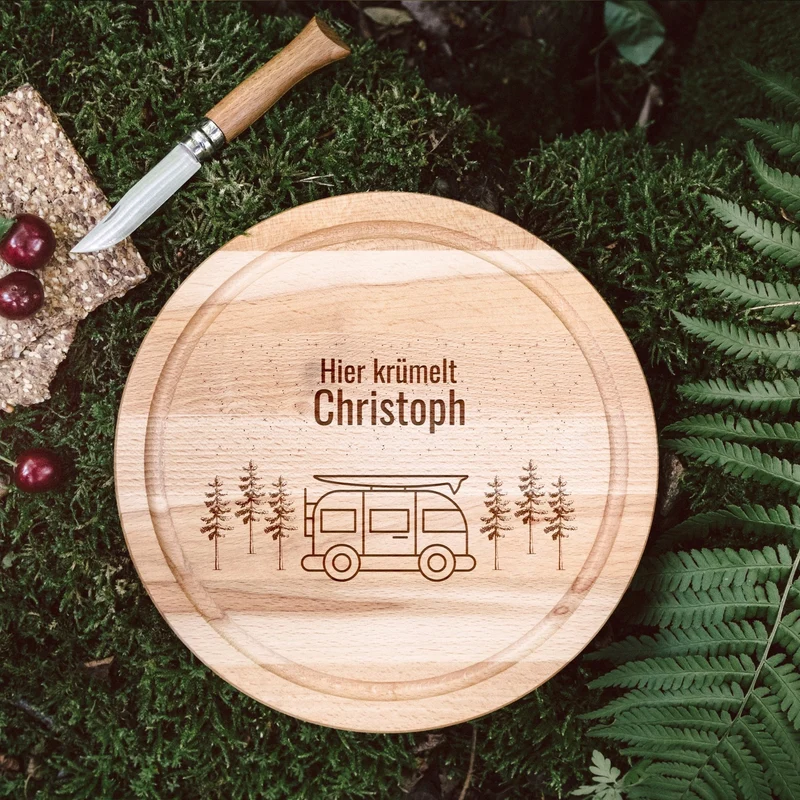 Rundes Holzbrett - Camper Bäume