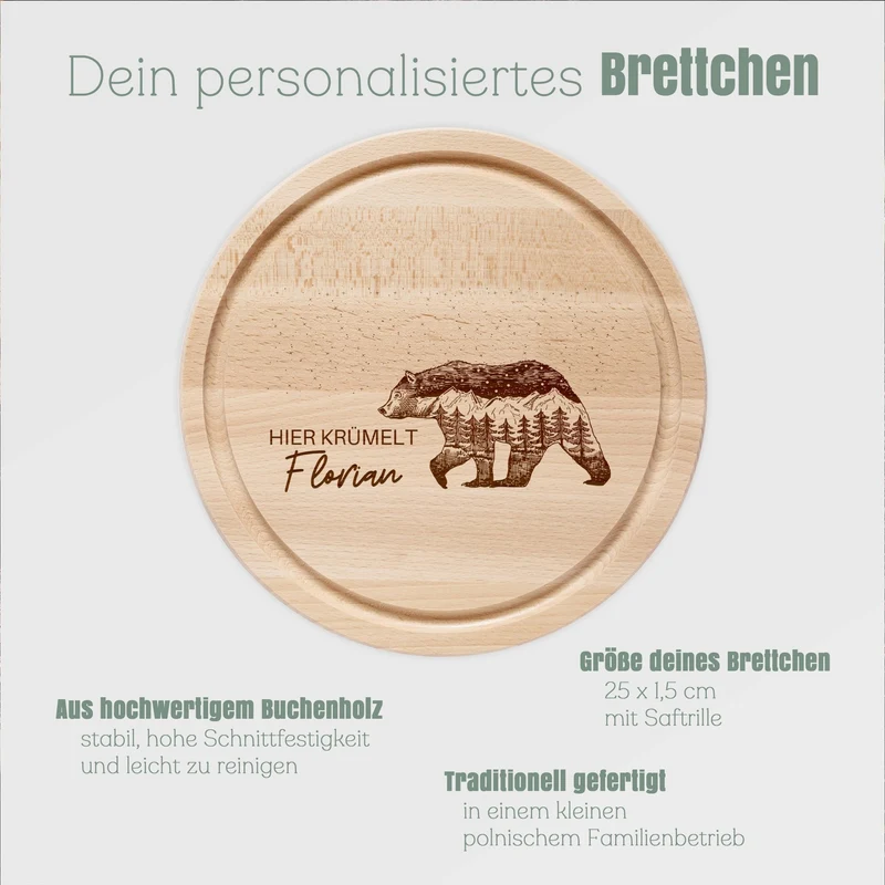 Rundes Holzbrett - Bär Berge