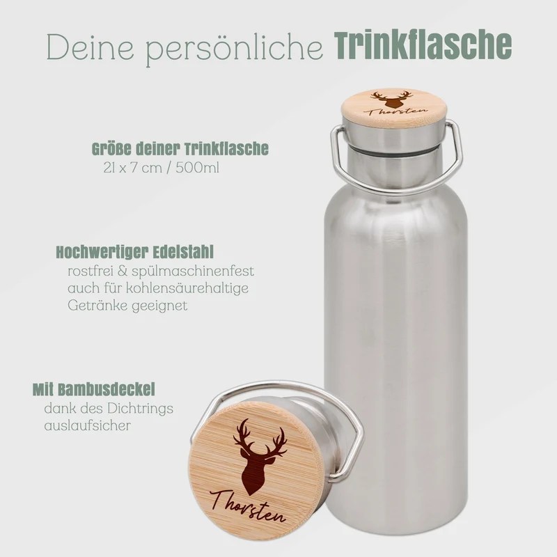 Trinkflasche Edelstahl - Hirschkopf
