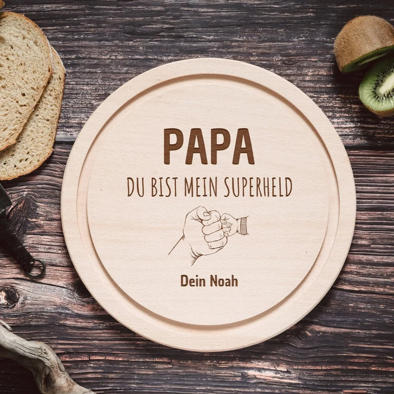 Rundes Holzbrett - Papa mein Superheld