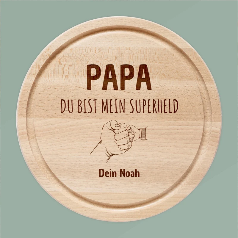 Rundes Holzbrett - Papa mein Superheld