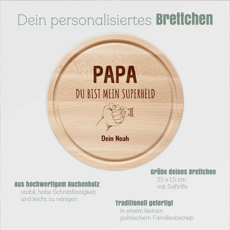 Rundes Holzbrett - Papa mein Superheld