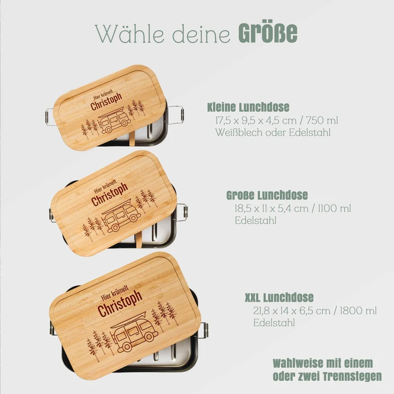 Brotdose Edelstahl personalisiert - Camper Wald