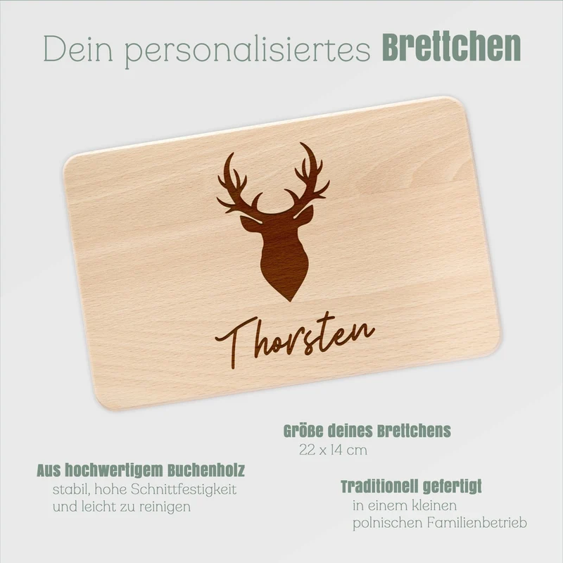 Frühstücksbrett Holz - Hirschkopf schwarz